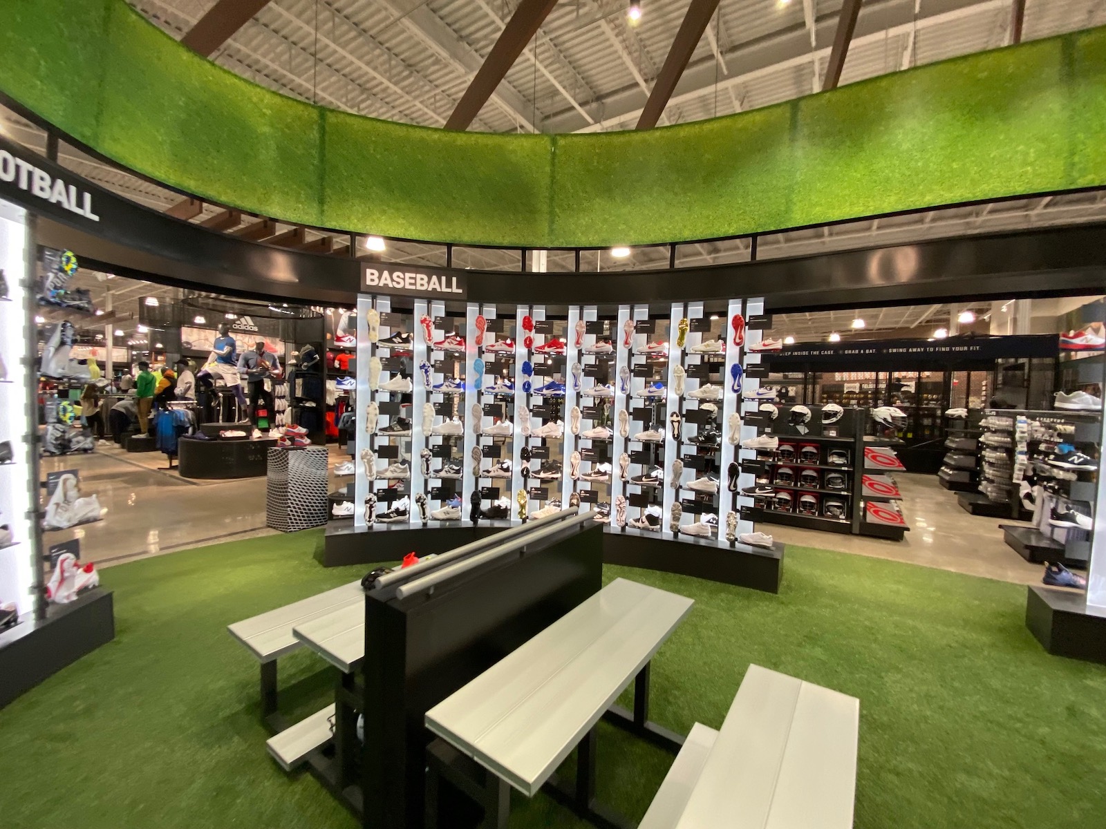Seating area inside a shoe store