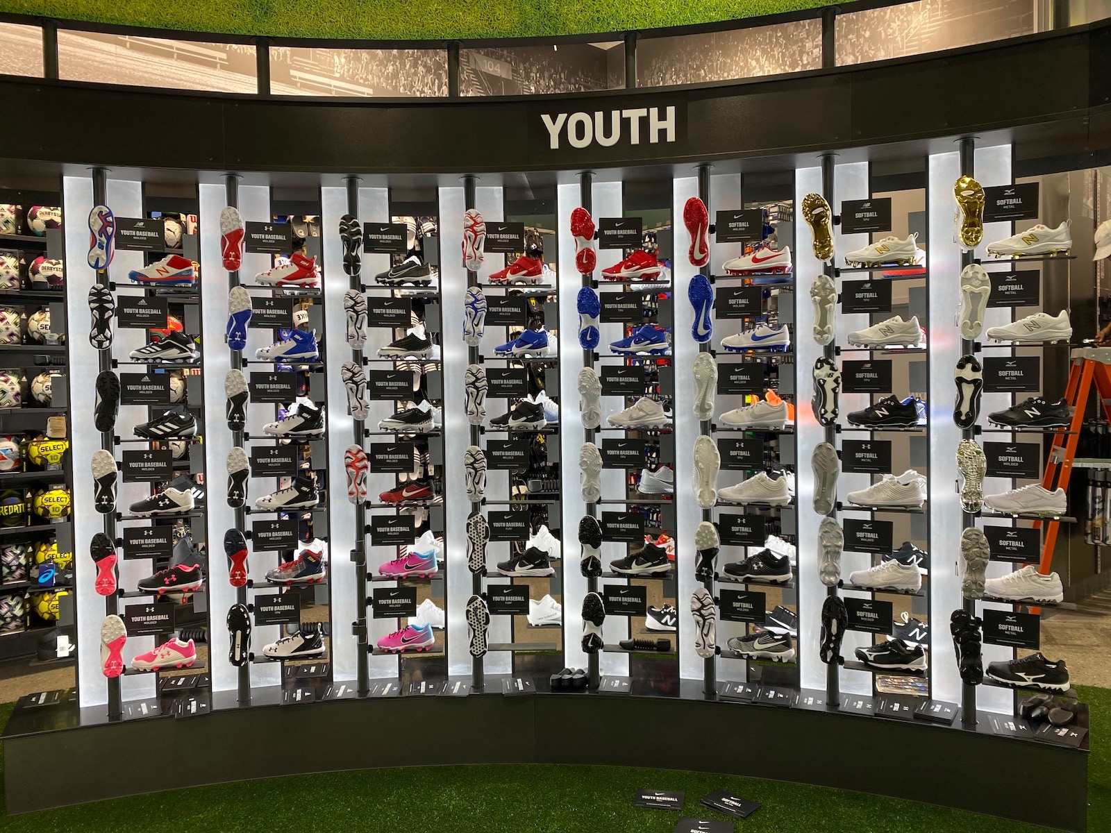 A wall of youth shoes
