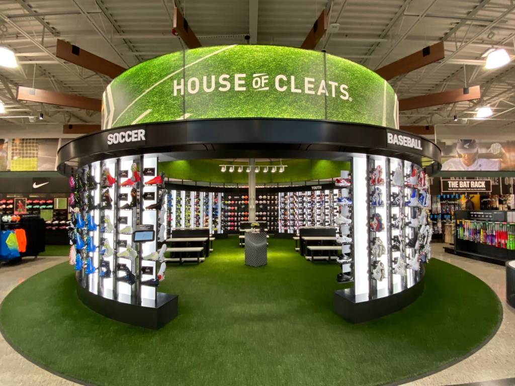 The outside of a stadium-like shoe store